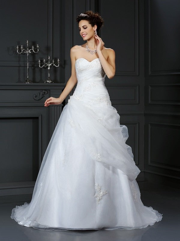 Ball Gown Sweetheart Beading Sleeveless Long Organza Wedding Dresses DEP0006772
