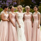 A-Line/Princess Short Sleeves Square Beading Chiffon Floor-Length Bridesmaid Dresses DEP0005147