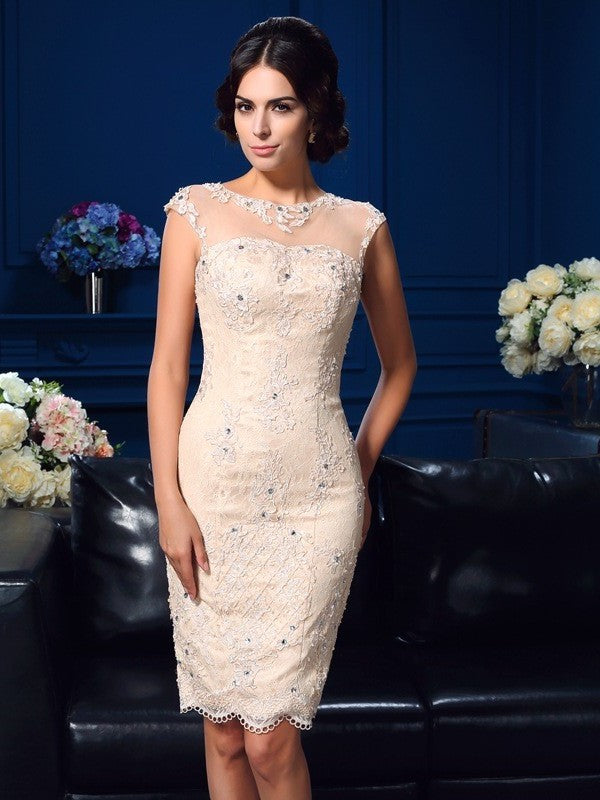 Sheath/Column Sheer Neck Lace Sleeveless Short Lace Mother of the Bride Dresses DEP0007055