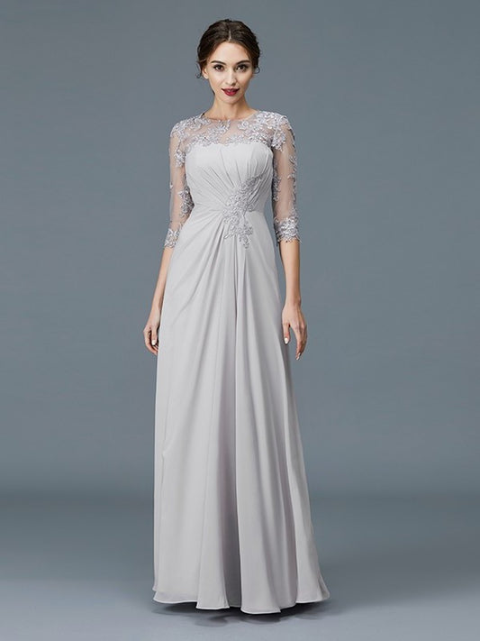A-Line/Princess Scoop 3/4 Sleeves Chiffon Ruffles Floor-Length Mother of the Bride Dresses DEP0007068