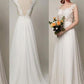 A-Line/Princess Chiffon Scoop Sleeveless Sweep/Brush Train Wedding Dresses DEP0006299