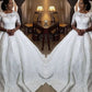 Ball Gown Satin Applique 1/2 Sleeves Sweep/Brush Train Scoop Wedding Dresses DEP0006964