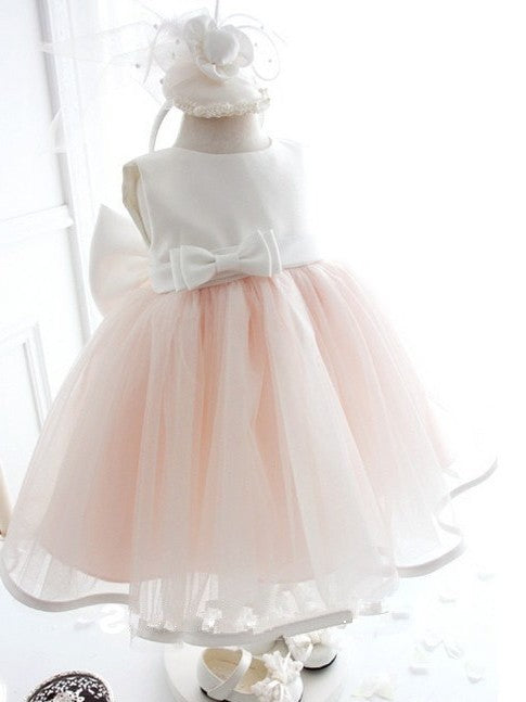 Ball Gown Jewel Sleeveless Bowknot Tea-Length Organza Dresses DEP0007602