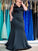 Trumpet/Mermaid V-neck Sleeveless Lace Sweep/Brush Train Elastic Woven Satin Plus Size Dresses DEP0004019