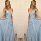 A-Line/Princess V-neck Sleeveless Floor-Length Applique Tulle Dresses DEP0002176