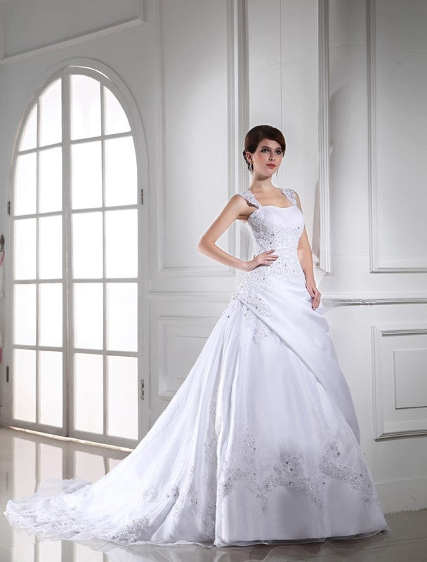 Ball Gown Beading Sleeveless Long Satin Organza Wedding Dresses DEP0006759