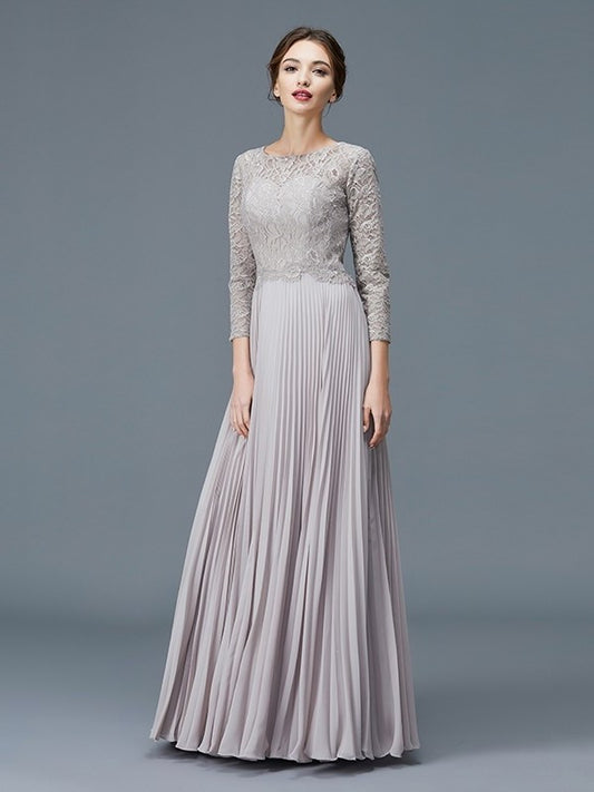 A-Line/Princess Scoop 3/4 Sleeves Lace Chiffon Floor-Length Mother of the Bride Dresses DEP0007177