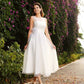 A-Line/Princess Bateau Sash/Ribbon/Belt Sleeveless Long Satin Wedding Dresses DEP0006595