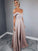 A-Line/Princess Spaghetti Straps Short Sleeves Floor-Length Ruched Satin Dresses DEP0002613