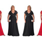 A-Line/Princess Short Sleeves V-neck Floor-Length Lace Chiffon Plus Size Dresses DEP0003786