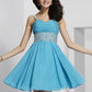 A-Line/Princess Spaghetti Straps Sleeveless Rhinestone Short Chiffon Homecoming Dresses DEP0008512