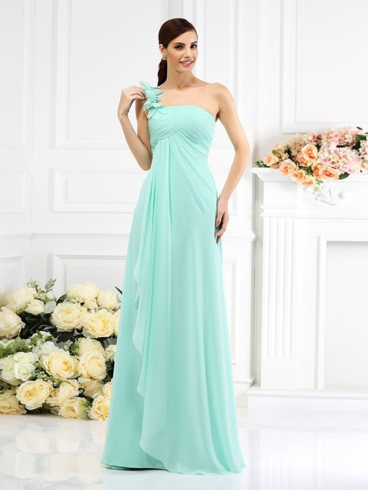 A-Line/Princess One-Shoulder Pleats Sleeveless Long Chiffon Bridesmaid Dresses DEP0005341