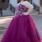 Ball Gown Sweetheart Sleeveless Beading Floor-Length Tulle Plus Size Dresses DEP0003345