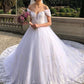 Ball Gown Tulle Applique Off-the-Shoulder Sleeveless Court Train Wedding Dresses DEP0006987