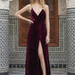 A-Line/Princess Spaghetti Straps Sleeveless Floor-Length Ruffles Velvet Dresses DEP0003096