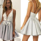 A-Line/Princess V-Neck Sleeveless Satin Applique Short/Mini Dresses DEP0008064