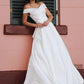 A-Line/Princess Satin Ruched Off-the-Shoulder Sleeveless Court Train Wedding Dresses DEP0006147