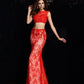 Sheath/Column Scoop Lace Sleeveless Long Elastic Woven Satin Two Piece Dresses DEP0003056