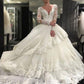 Ball Gown V-neck Lace Tulle Long Sleeves Court Train Wedding Dresses DEP0006369