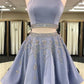 A-Line/Princess Sleeveless Bateau Satin Beading Short/Mini Two Piece Dresses DEP0008116