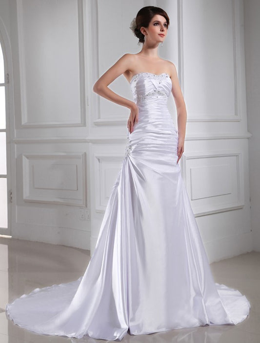 A-Line/Princess Beading Applique Sleeveless Elastic Woven Satin Wedding Dresses DEP0006904