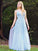 A-Line/Princess Sleeveless V-neck Applique Tulle Floor-Length Dresses DEP0004558