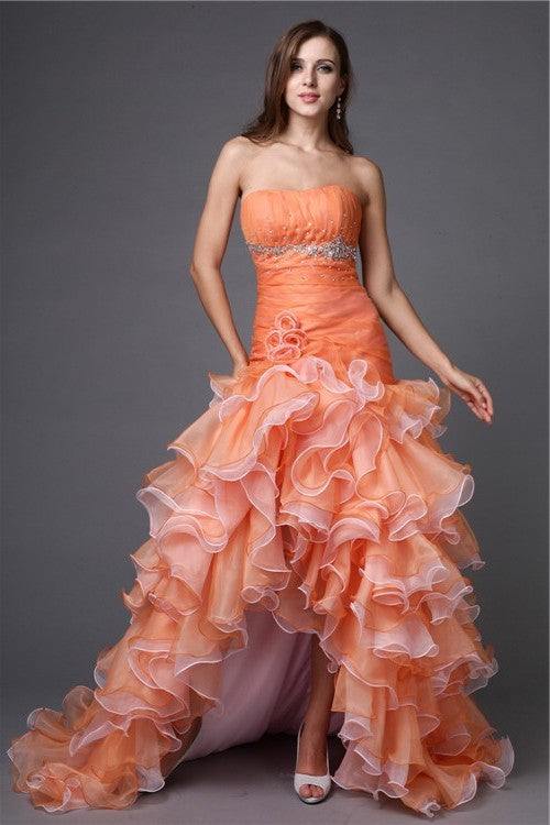 Ball Gown Strapless Beading Sleeveless High Low Organza Cocktail Dresses DEP0004035