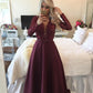 A-Line/Princess Scoop Long Sleeves Sequin Floor-Length Satin Dresses DEP0001829