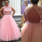 Ball Gown High Neck Tulle Applique Sleeveless Floor-Length Plus Size Dresses DEP0003793