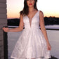 A-Line/Princess Lace Applique V-neck Sleeveless Short/Mini Homecoming Dresses DEP0004821