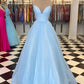 A-Line/Princess Floor-Length V-neck Sleeveless Tulle Ruffles Dresses DEP0001861