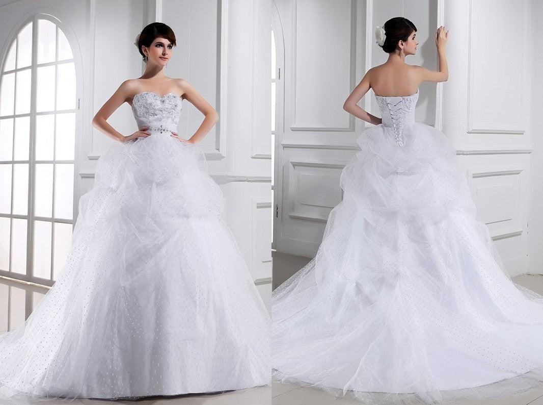 Ball Gown Beading Sweetheart Sleeveless Applique Satin Tulle Wedding Dresses DEP0006947