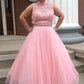 Ball Gown High Neck Tulle Applique Sleeveless Floor-Length Plus Size Dresses DEP0003793