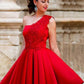 A-Line/Princess Satin Applique One-Shoulder Sleeveless Short/Mini Homecoming Dress DEP0003787
