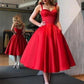 A-Line/Princess Straps Satin Sleeveless Ruffles Tea-Length Dresses DEP0008142
