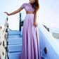 A-Line/Princess Bateau Short Sleeves Satin Floor-Length Lace Two Piece Dresses DEP0002172