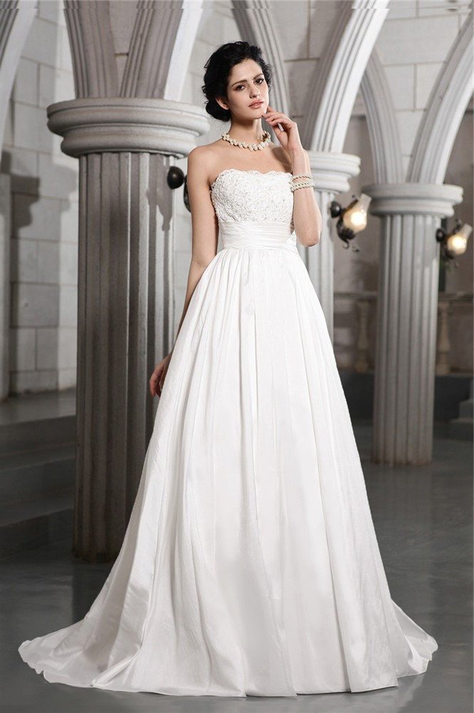 A-Line/Princess Strapless Sleeveless Beading Applique Long Taffeta Wedding Dresses DEP0006808