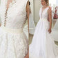 A-Line/Princess V-neck Applique Sleeveless Sweep/Brush Train Tulle Wedding Dresses DEP0006568