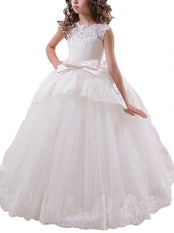 Ball Gown Sleeveless Scoop Sash/Ribbon/Belt Floor-Length Tulle Flower Girl Dresses DEP0007600