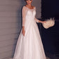 A-Line/Princess Beading Scoop Tulle Long Sleeves Sweep/Brush Train Wedding Dresses DEP0006062
