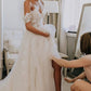 A-Line/Princess Sleeveless Tulle Off-the-Shoulder Applique Sweep/Brush Train Wedding Dresses DEP0006756