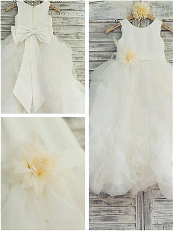 Ball Gown Sleeveless Scoop Hand-made Flower Floor-Length Organza Flower Girl Dresses DEP0007636