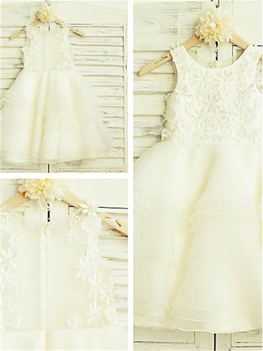 A-line/Princess Scoop Sleeveless Lace Tea-Length Tulle Flower Girl Dresses DEP0007721