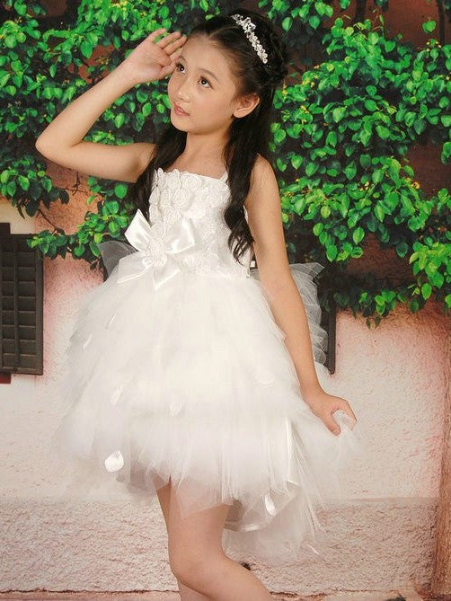 A-line/Princess Straps Sleeveless Hand-made Flower Short Tulle Flower Girl Dresses DEP0007737