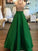 A-Line/Princess Sleeveless Floor-Length Halter Beading Satin Dresses DEP0002633