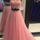 A-Line/Princess Sleeveless High Neck Tulle Lace Floor-Length Two Piece Dresses DEP0002133