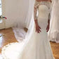Trumpet/Mermaid Off-the-Shoulder 3/4 Sleeves Sweep/Brush Train Ruffles Lace Wedding Dresses DEP0006701