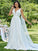 A-Line/Princess Satin Applique V-neck Sleeveless Sweep/Brush Train Wedding Dresses DEP0006501