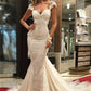 Trumpet/Mermaid Sleeveless Chapel Train V-neck Lace Wedding Dresses DEP0006086