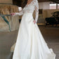 A-Line/Princess Long Sleeves Sweep/Brush Train V-neck Applique Satin Wedding Dresses DEP0005999